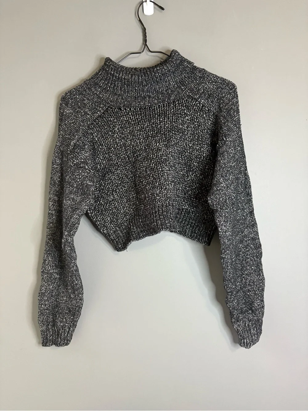 Zara Knit Black & White Marled Cropped Turtleneck Sweater Balloon Sleeve Size S - Picture 2 of 7